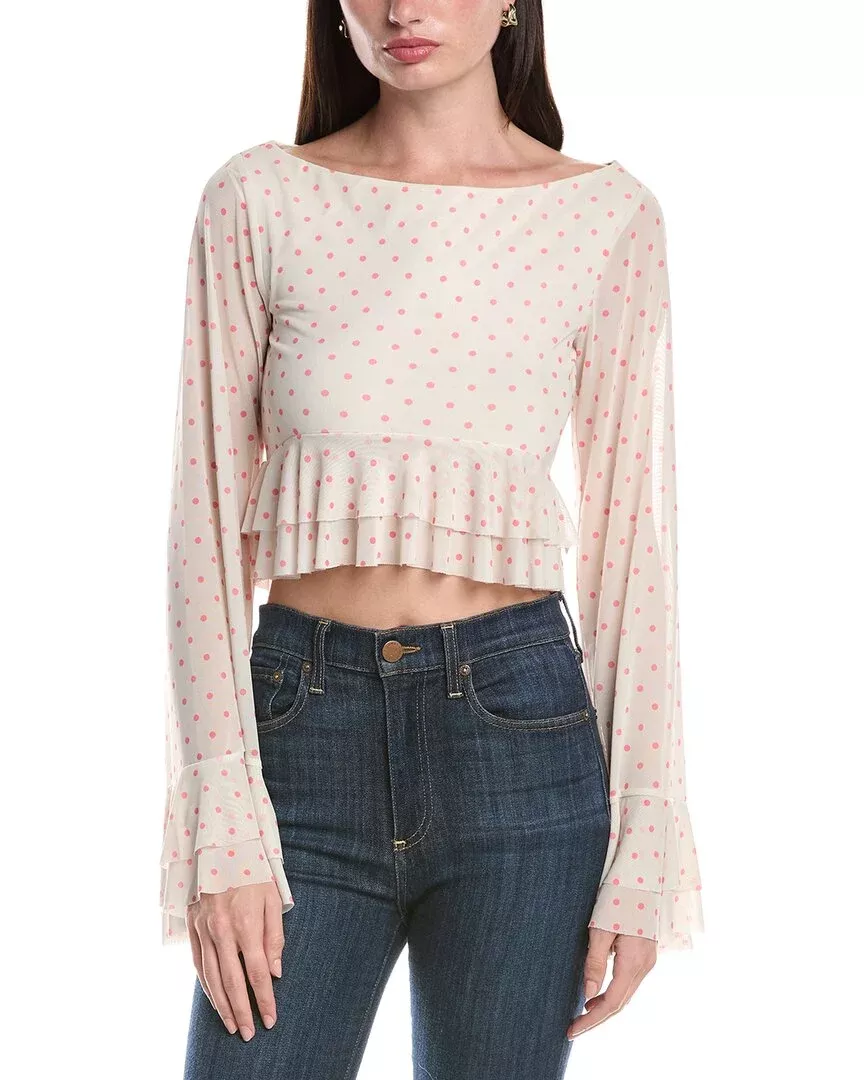 Afrm Inaya Ruffle Sleeve Crop Top