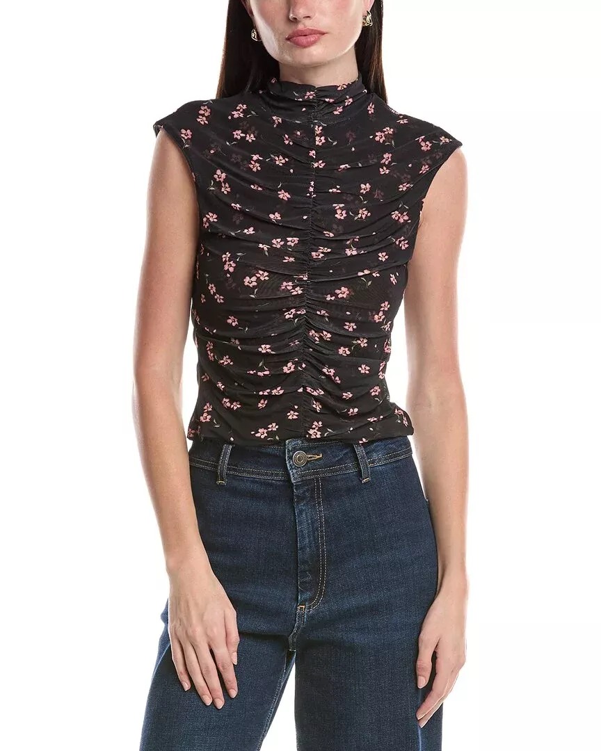 Afrm Jolie Ruched Mock Neck Top