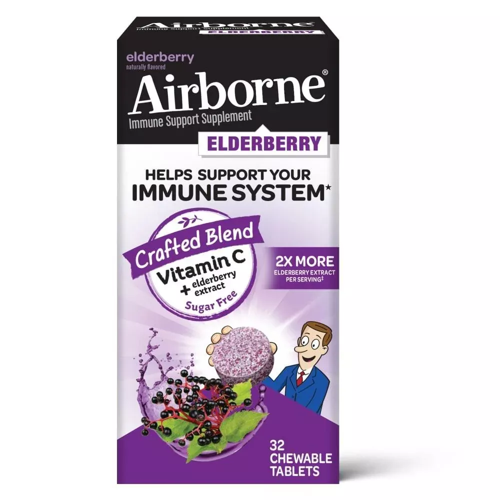 Airborne Vitamin C + Elderberry Immune Support Chewable Tablets