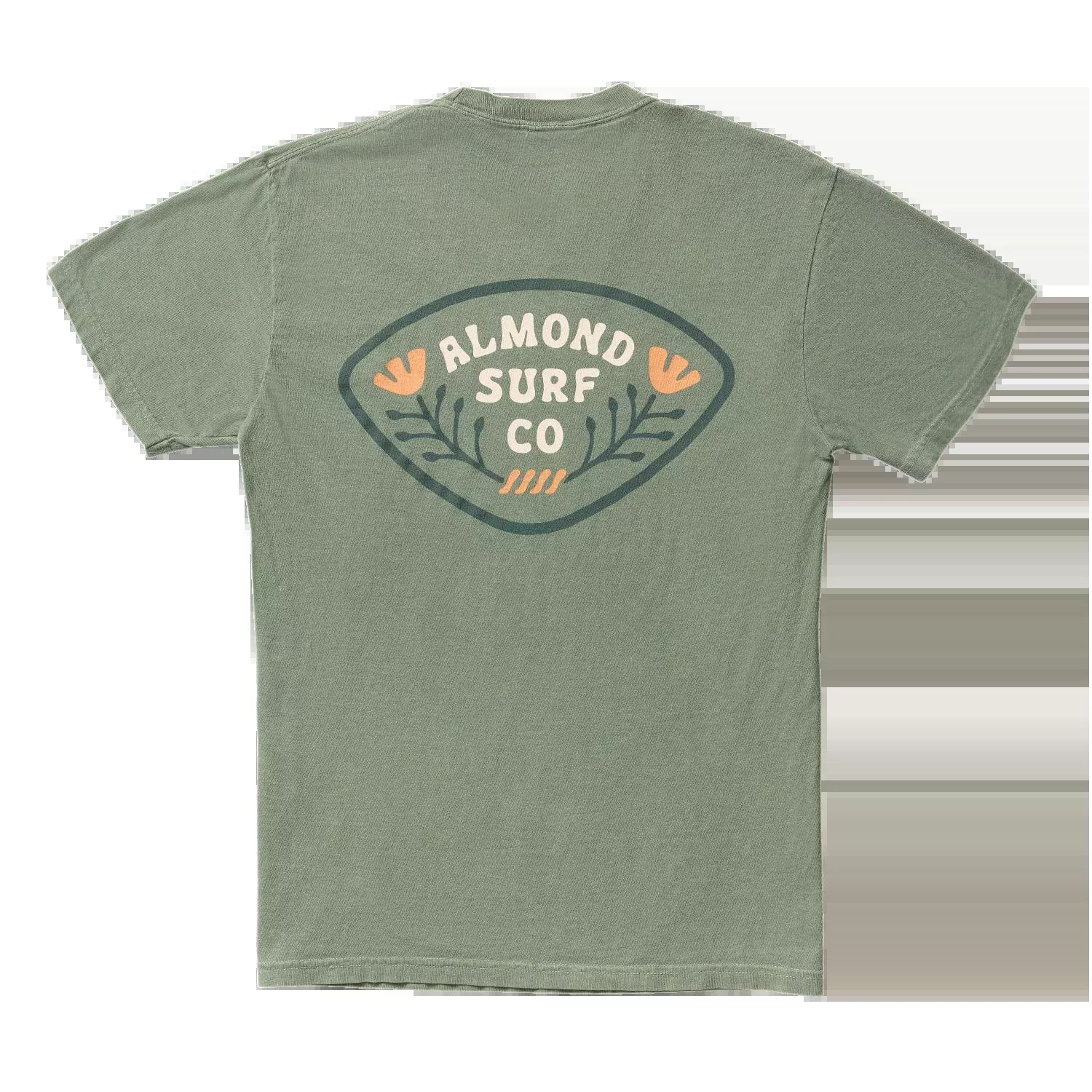 Almond Poppy Badge Tee | Moss Green