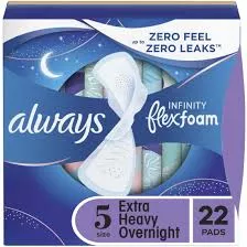 Always Infinity Flex Foam Extra Heavy Overnight Pad, Size 5, 3 x 30-Pack