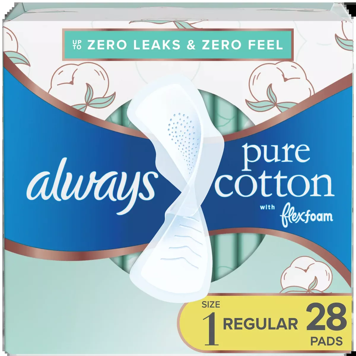 Always Pure Cotton FlexFoam Size 1 Regular Absorbency 3 Packs of 28