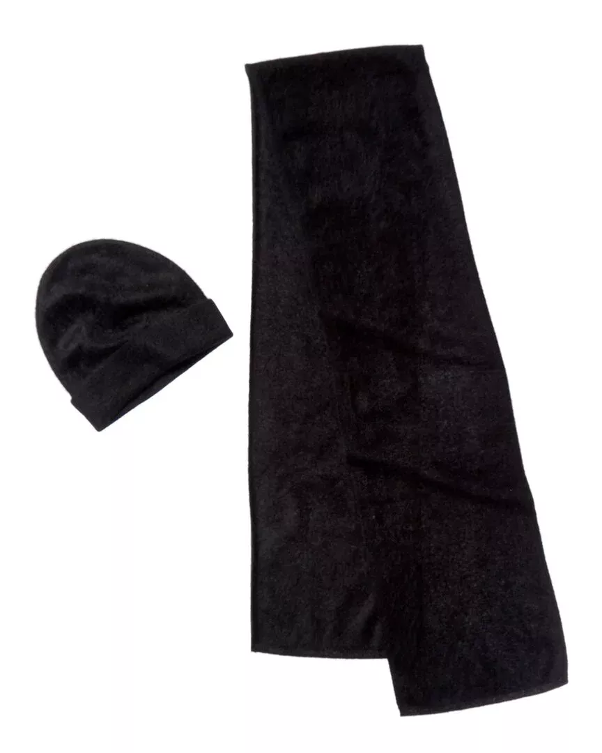 Amicale Cashmere Brushed Cashmere Hat & Scarf Set