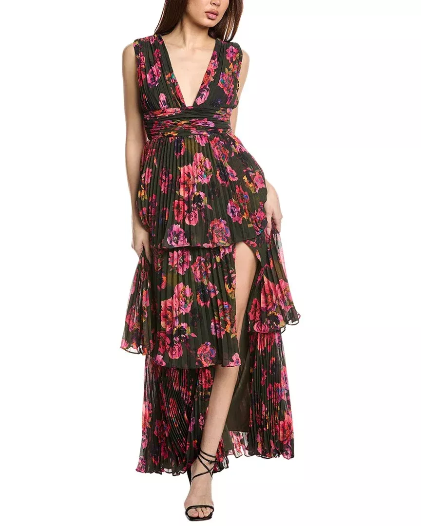 Amur Fluer Deep V Pleated Gown