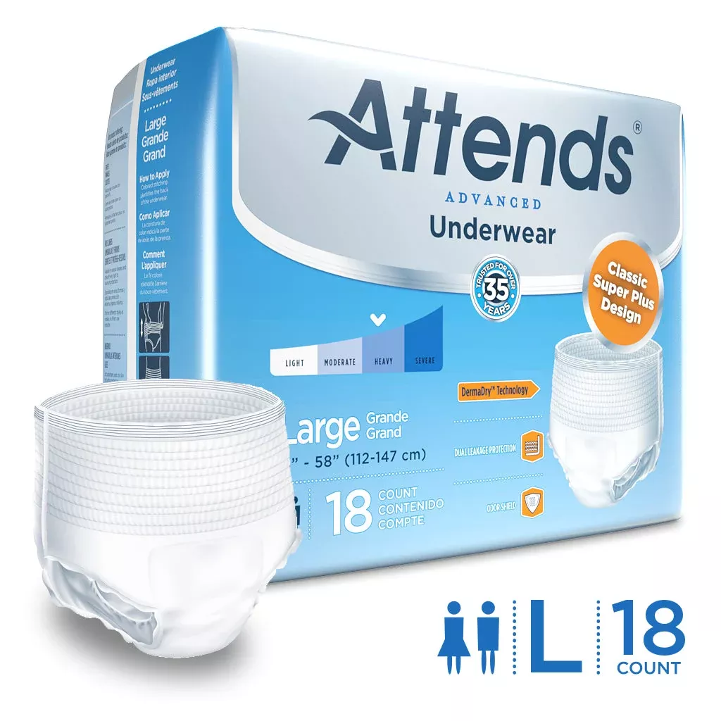 Attends Advanced Heavy Absorbency Protective Underwear, Large, 18 EA/PK