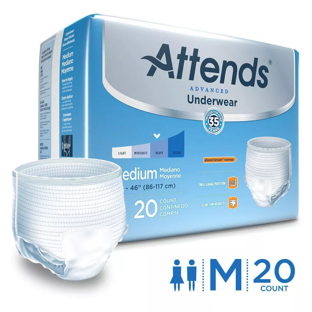 Attends Advanced Unisex Absorbent Underwear Heavy Absorbency - Medium