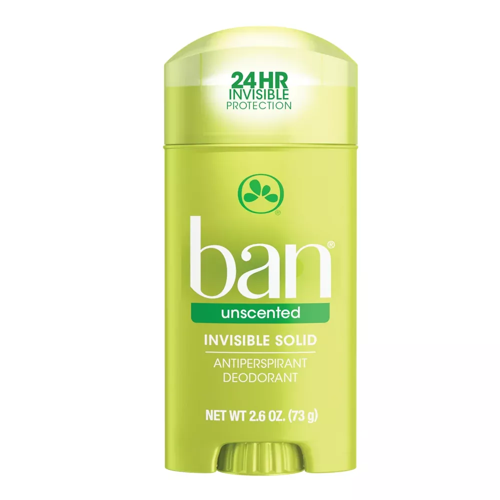 Ban 19% Unscented Invisible Solid Antiperspirant Deodorant, 2.6 oz