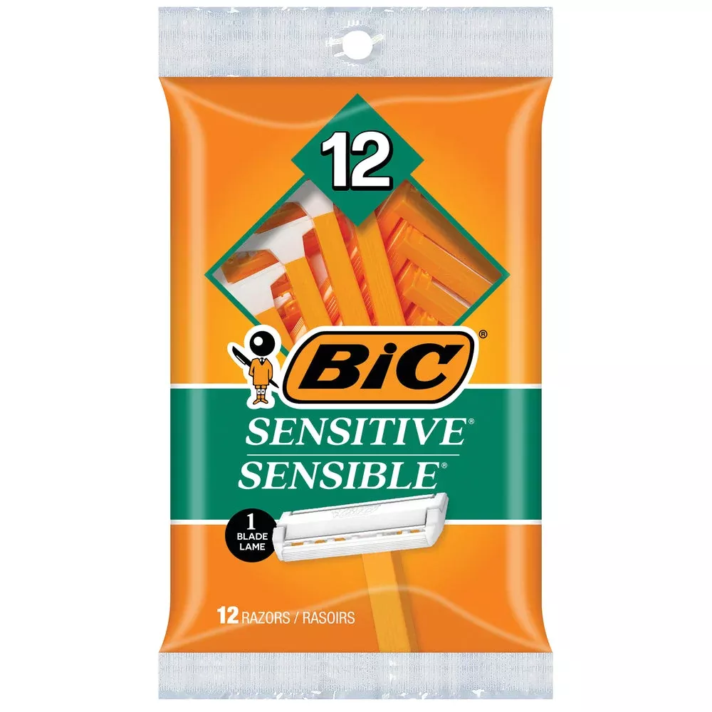 BIC Sensitive Single Blade Disposable Razors - 12 Count - Ideal for Sensitive Skin