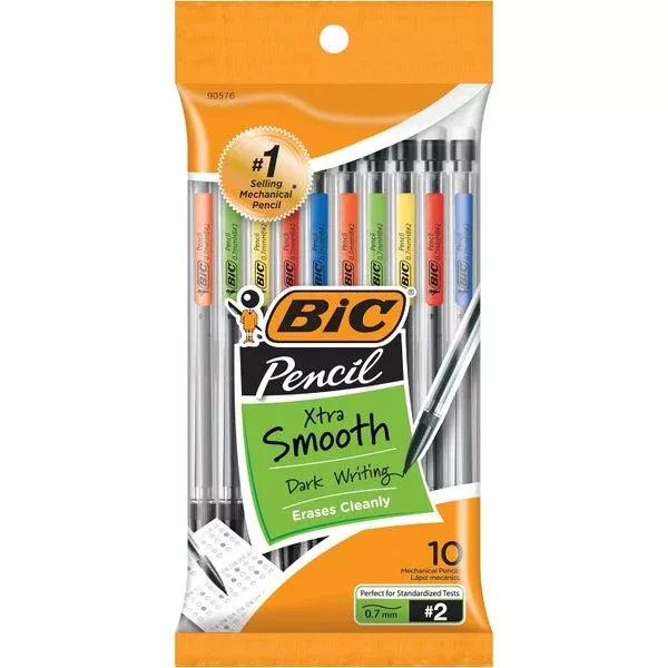 BIC Xtra-Smooth Mechanical Pencils With Erasers, Medium Point 10 Count Per Pack