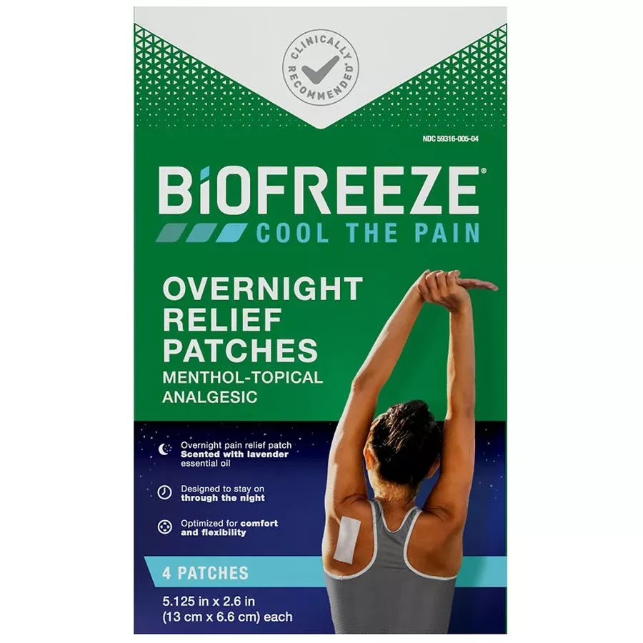 Biofreeze 5% Overnight Relief Patch, 5.125" x 2.6", 4-Pack