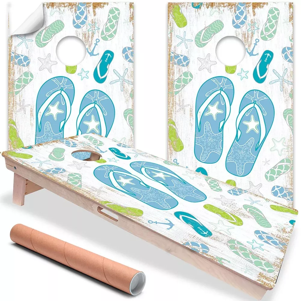 Blue Flip Flops - Cornhole Board Wrap - Set of 2