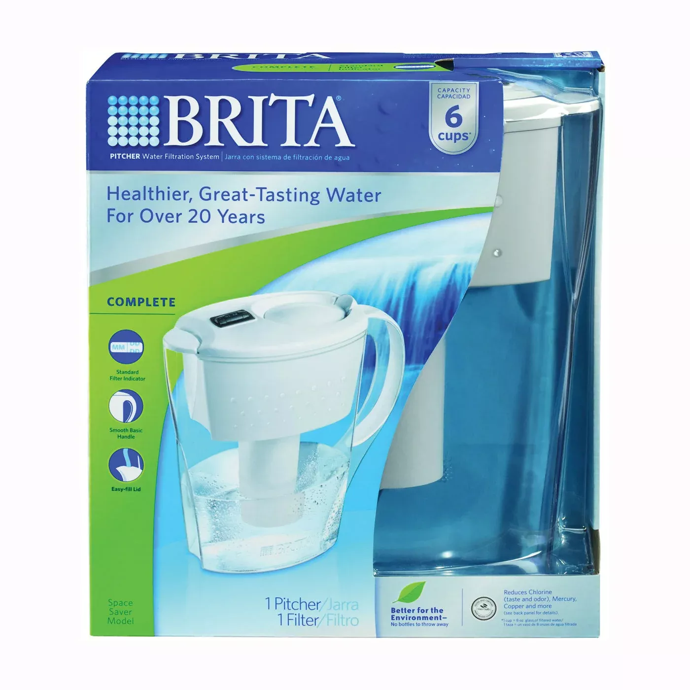 Brita Space Saver 6-Cup Water Filter Pitcher, White
