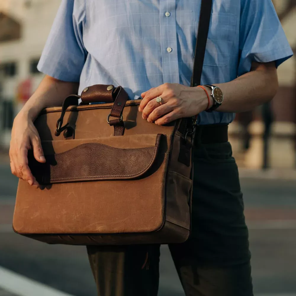 Campaign Leather & Waxed Canvas Briefcase
