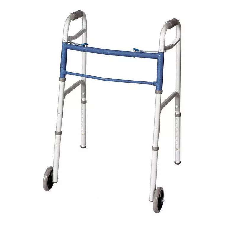 Carex 2-Button Folding Walker with 5" Wheels