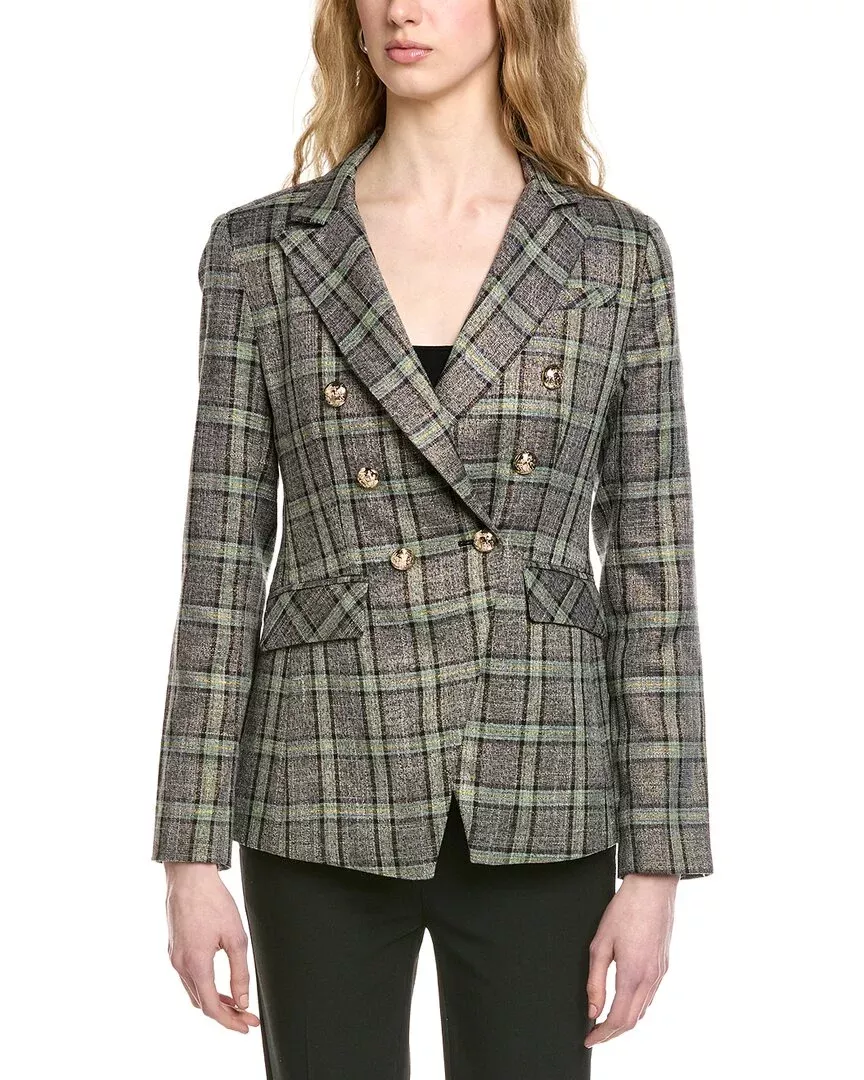 Cece Double-Breasted Plaid Blazer