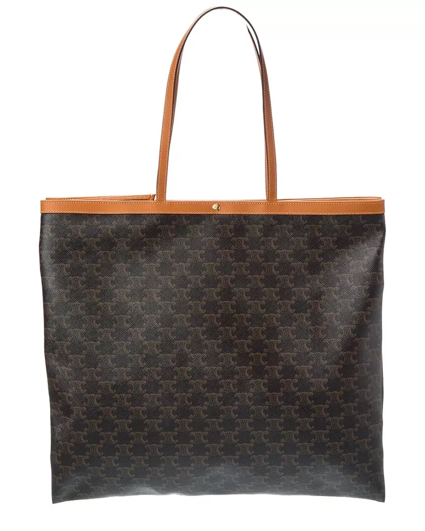 Celine Large Flat Triomphe Canvas & Leather Shopper Tote