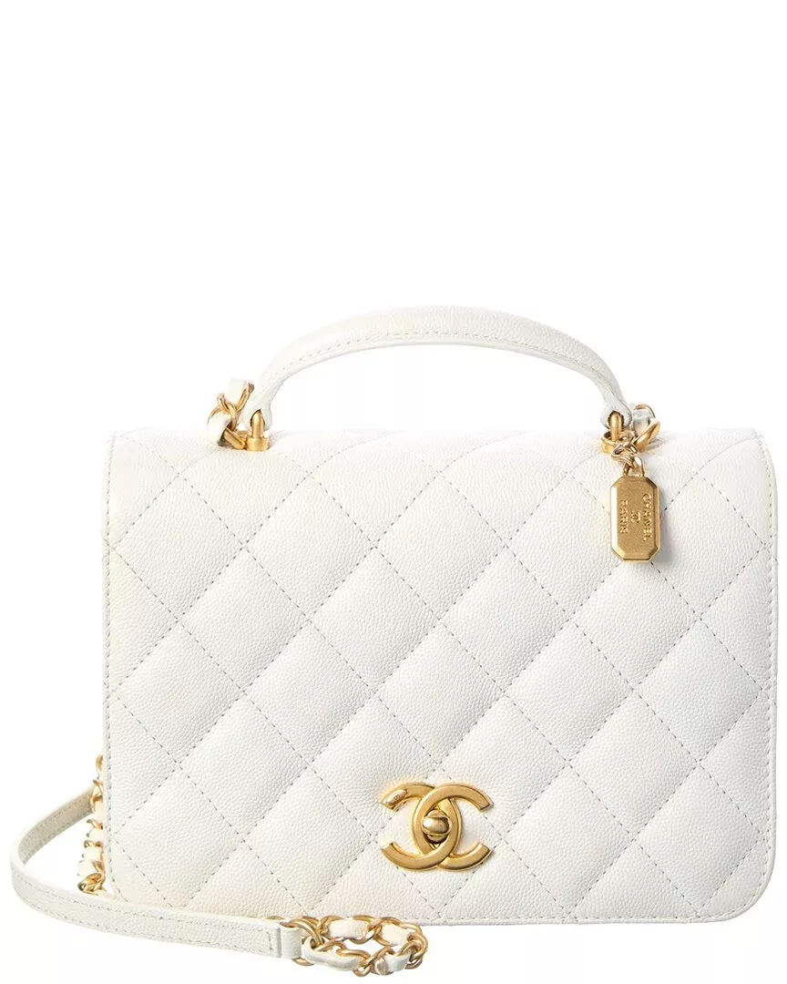 Chanel White Caviar Quilted Leather Mini Top Handle Flap (Authentic Pre-Loved)
