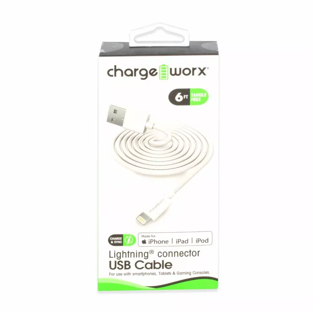 ChargeworxLghtnCblWht 6Ft