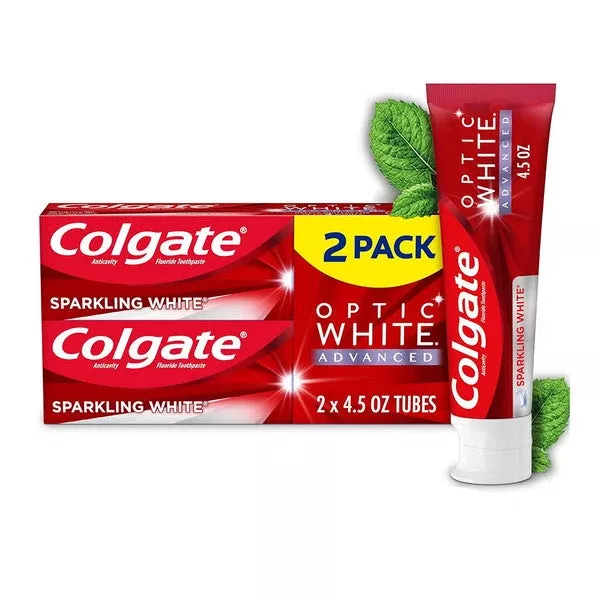 Colgate Optic White 0.76% Advanced Sparkling White Toothpaste, 4.5 oz x 2-Pack