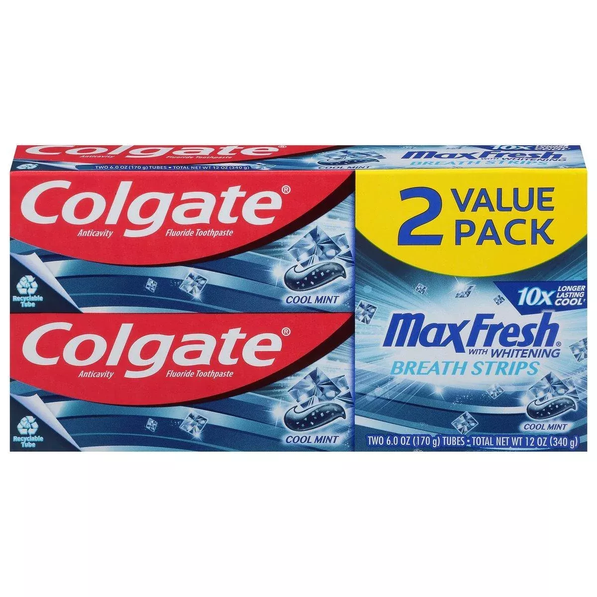 Colgate Toothpaste, Cool Mint, Breath Strips, 2 Value Pack