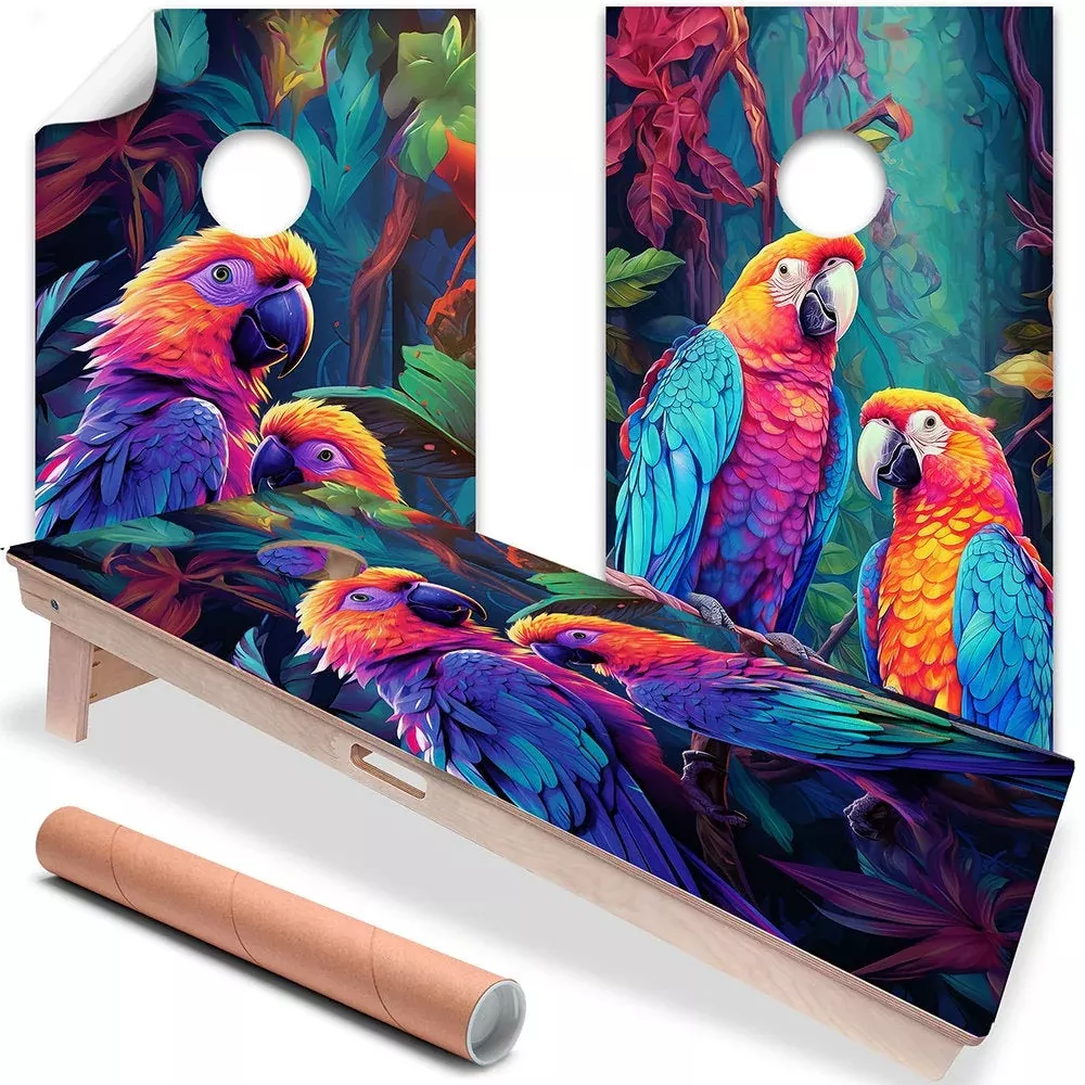 Colorful Parrots - Cornhole Board Wrap - Set of 2