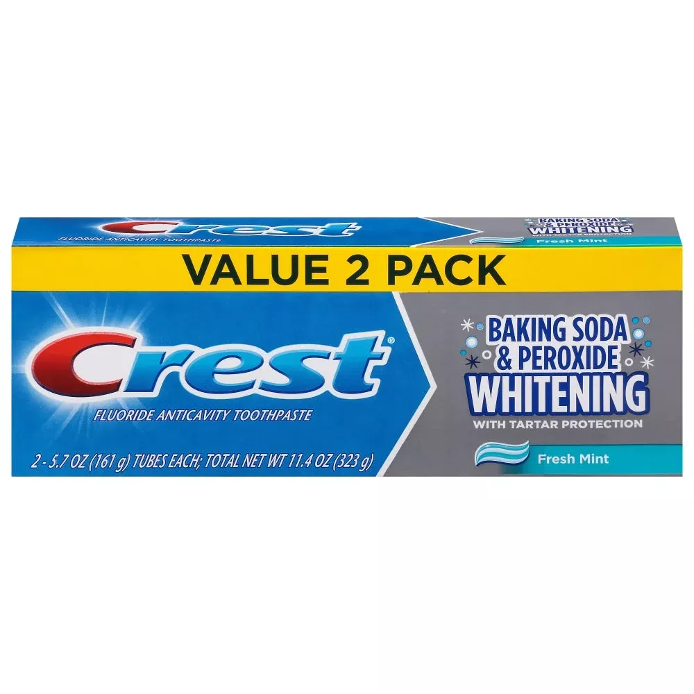 Crest Baking Soda & Peroxide Whitening Fluoride Anticavity Fresh Mint Toothpaste Value 2 Pack