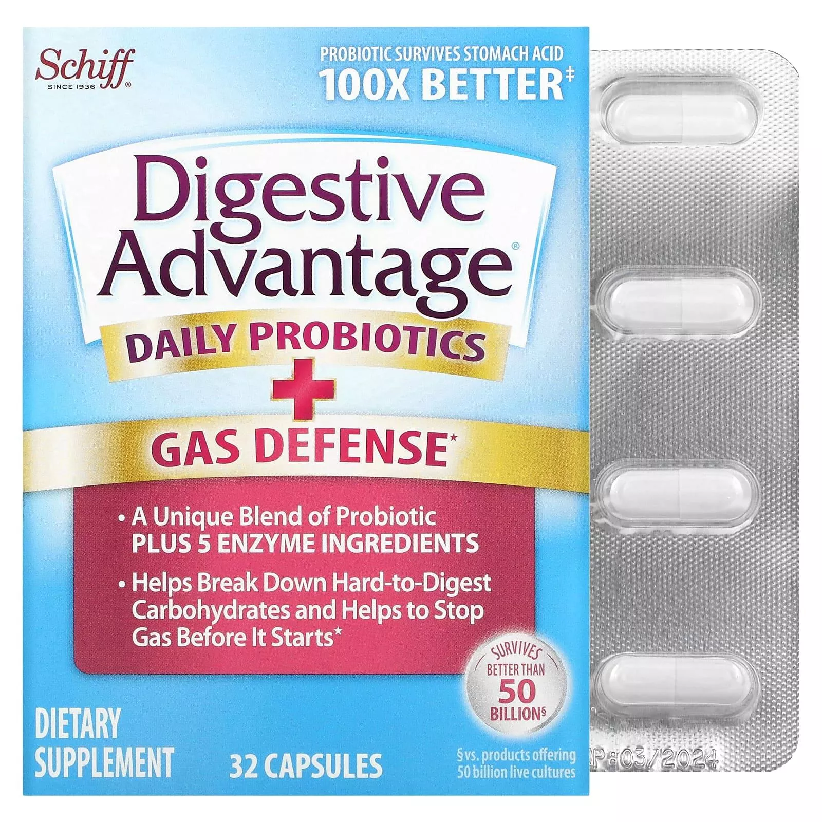 Digestive Advantage Fast Acting Enzymes Plus Daily Probiotic Capsule - 32ct