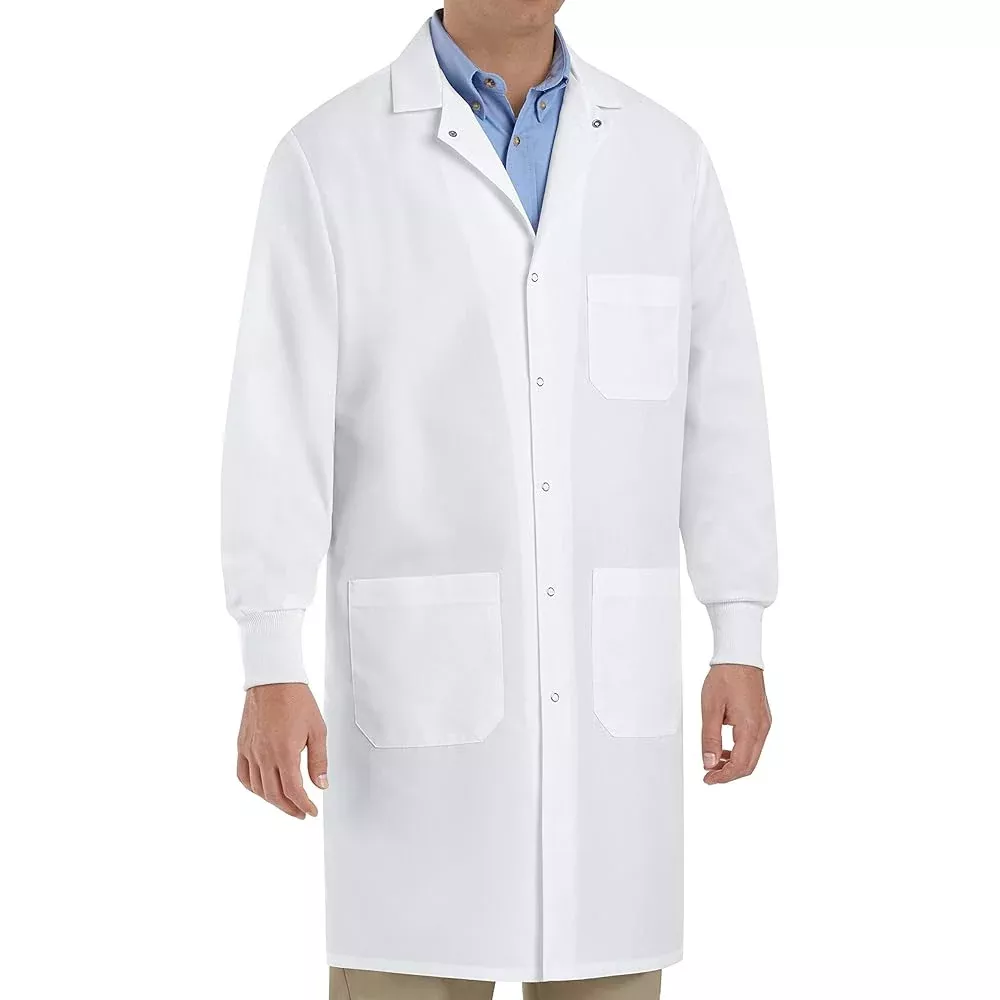 Disposable Lab Coats with Knitted Collar and Cuffs, Size Medium (10-Pack)