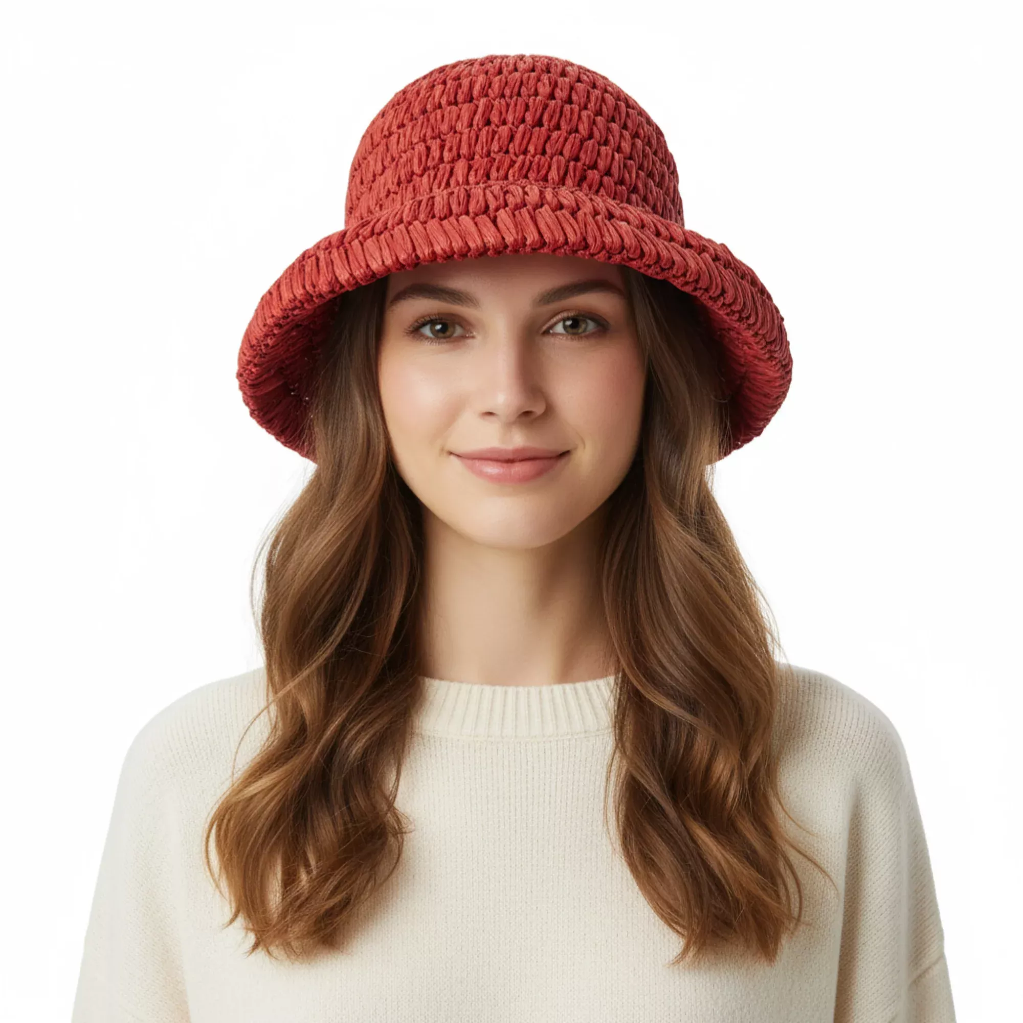 Dolce & GabbanaRed Woven Straw Bucket Hat - Chic Summer Beach Hat-M