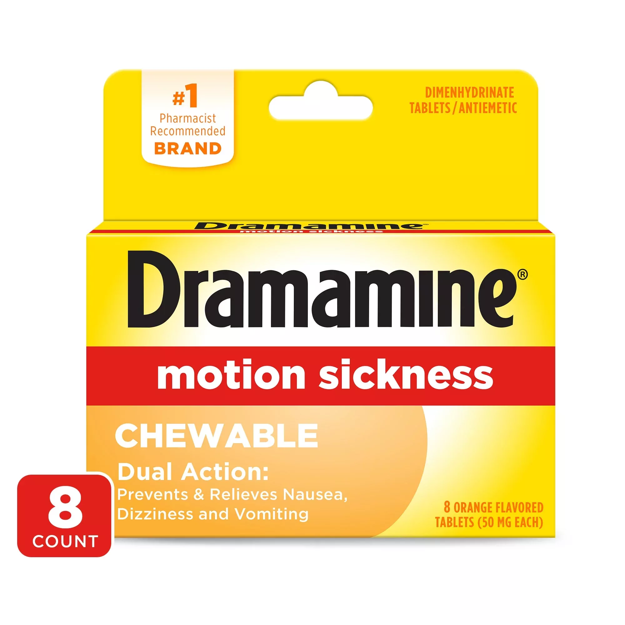Dramamine Chewable Tablets 50 Mg Orange Flavored Motion Sickness Relief