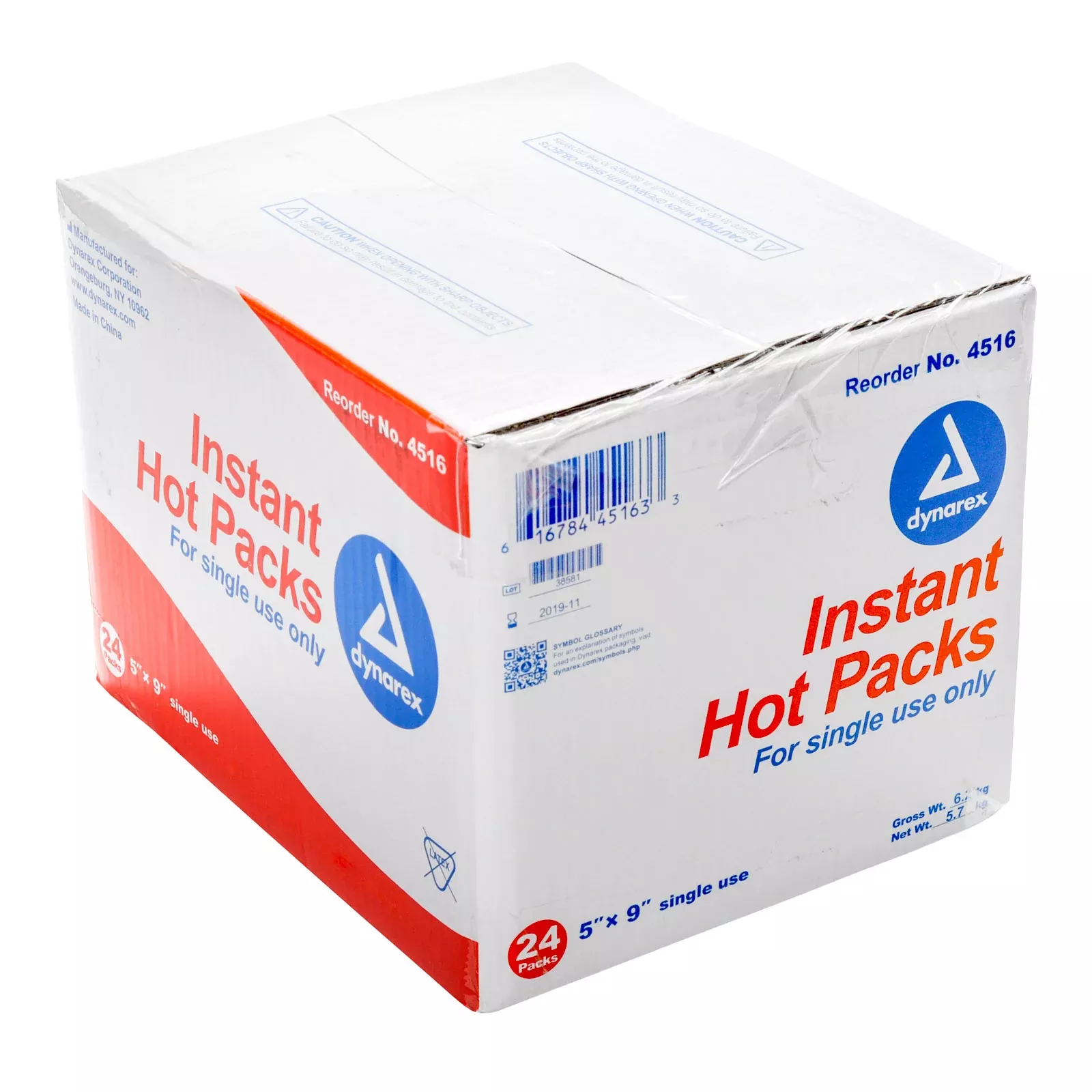 Dynarex Single-Use Instant Hot Pack, 5'' x 9'', 24-Pack