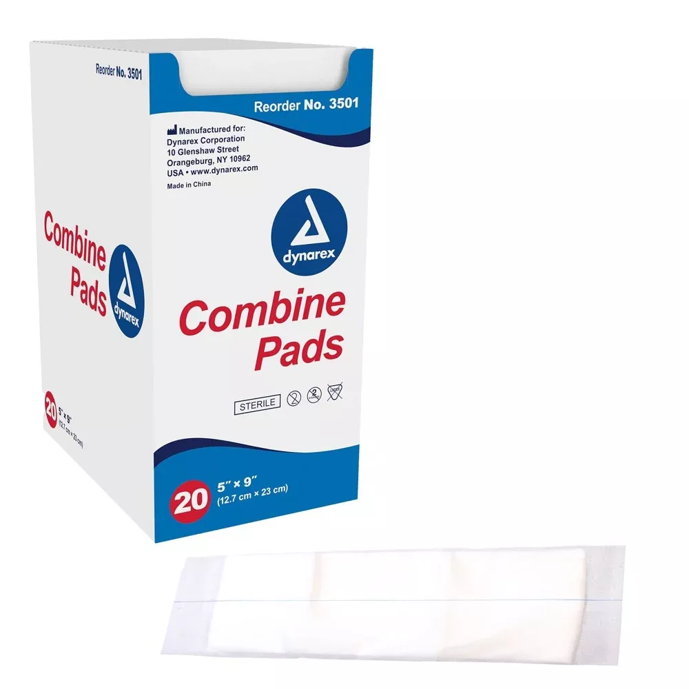 Dynarex Sterile Combine Pad, 5" x 9", 20-Pack
