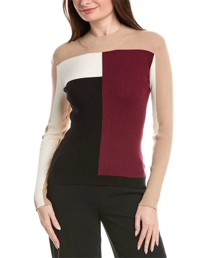 Elie Tahari Mock Neck Colorblock Top