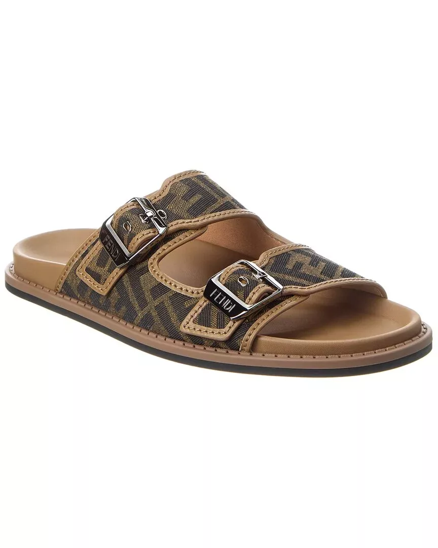 Fendi Feel Ff Jacquard & Leather Sandal