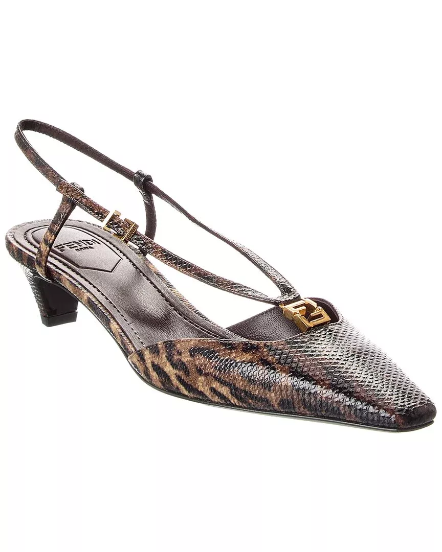 Fendi Ffold Snakeskin Slingback Pump