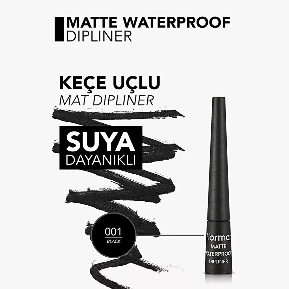Flormar Matte Waterproof Liquid Eyeliner for Precise, Dramatic Eye Look - Black