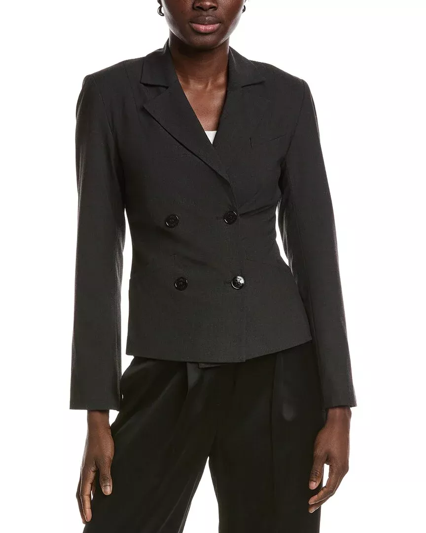 Ganni Drapey Melange Fitted Double Breasted Blazer
