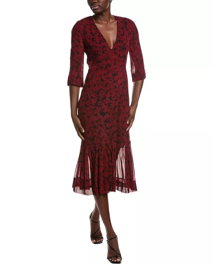 Ganni Printed Light Georgette Wrap Midi Dress