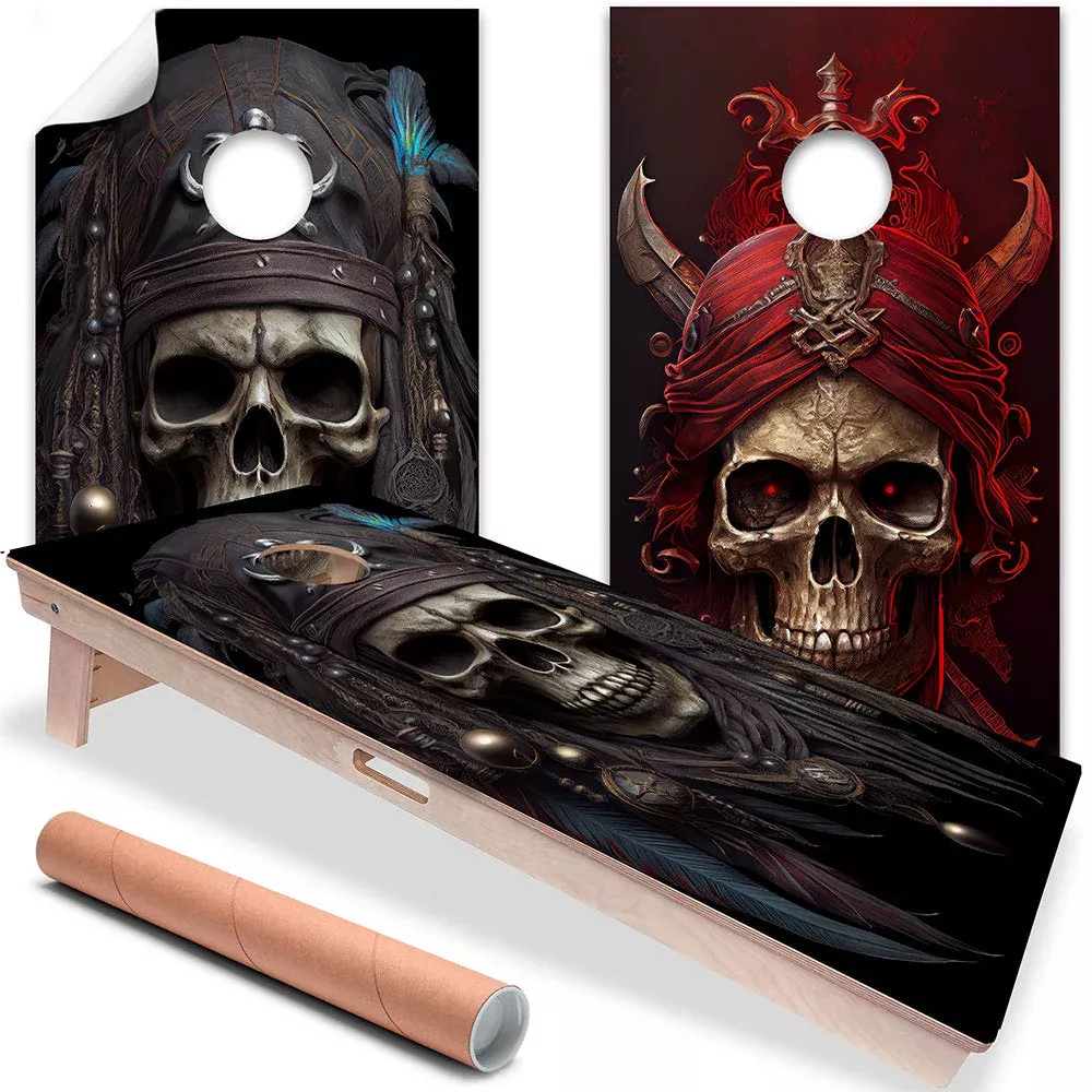 Ghost Pirates Skull - Cornhole Board Wrap - Set of 2