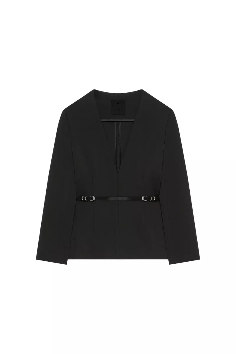 Givenchy Voyou Belt Collarless Fitted Jacket_Black