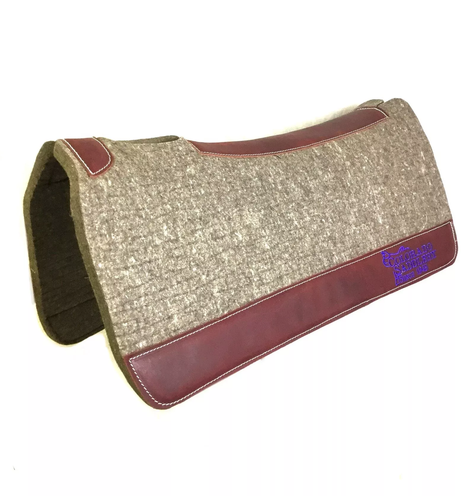 Gray Wool Saddle Pad with Latigo Leather