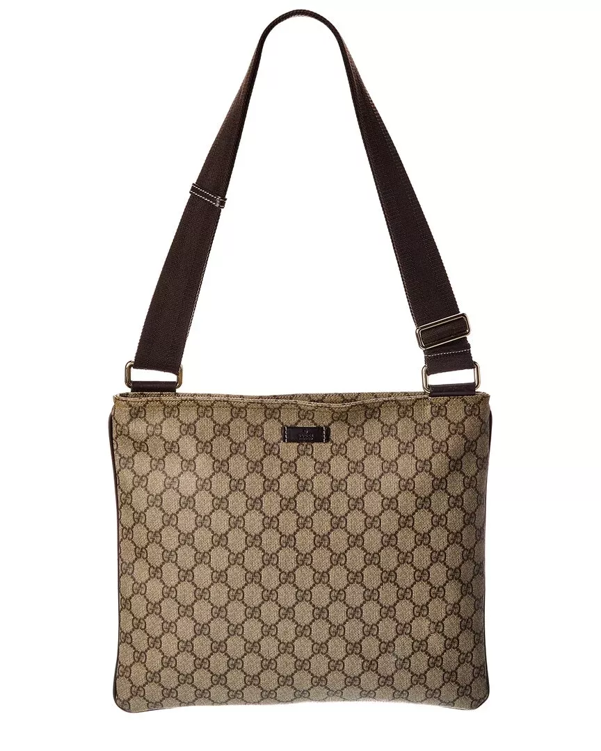 Gucci Beige Gg Supreme Canvas Monogram Medium Flat Messenger Bag (Authentic