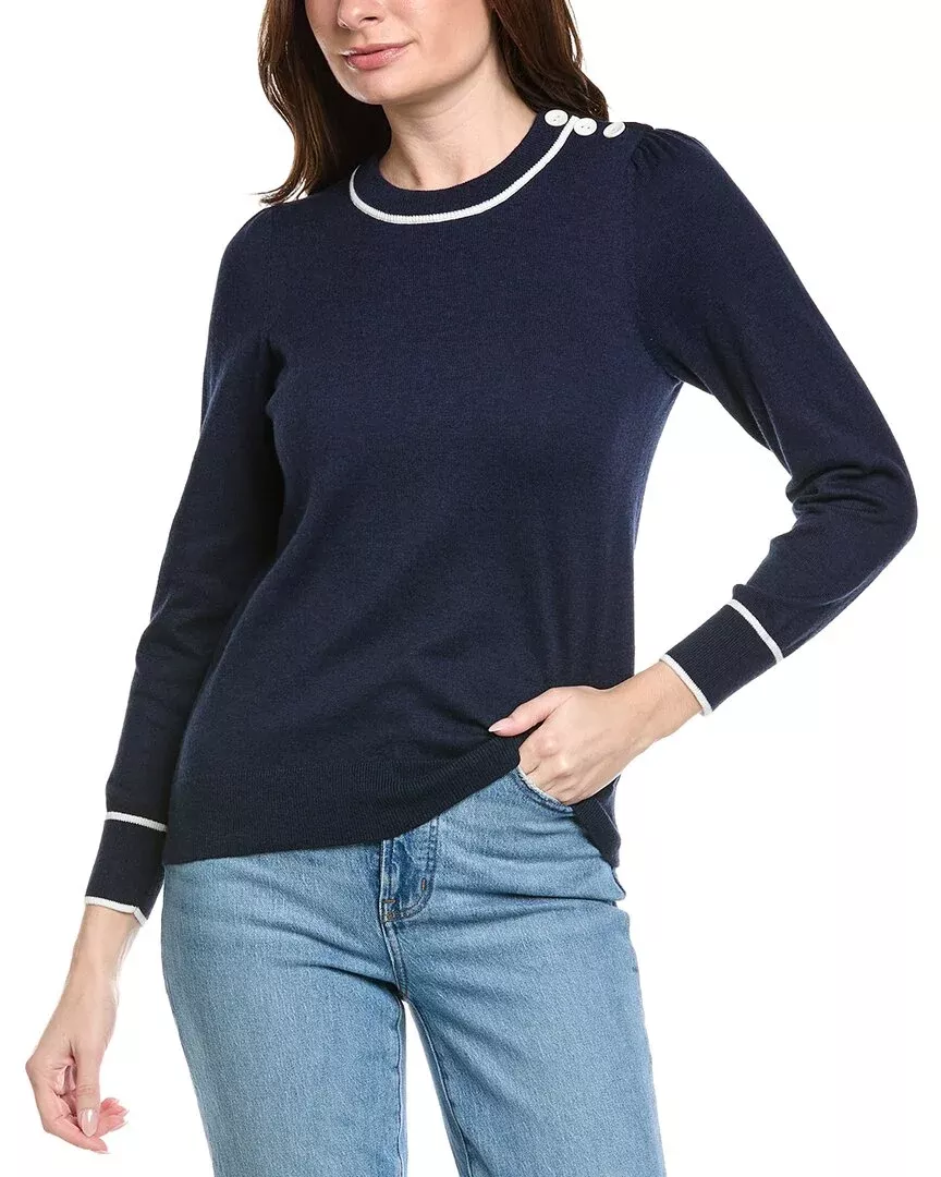 Hannah Rose Button Shoulder Cashmere-Blend Sweater