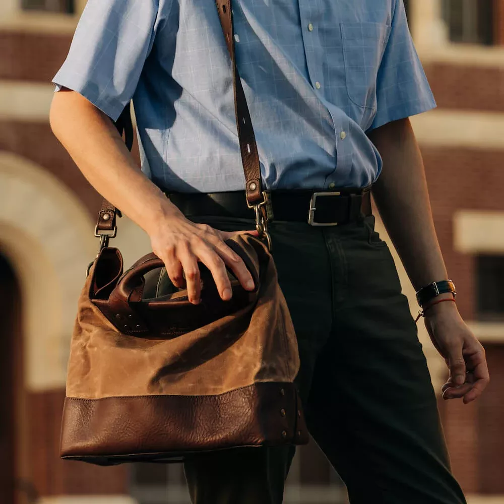 Heritage Leather & Waxed Canvas Medium Ice Block Tote Bag