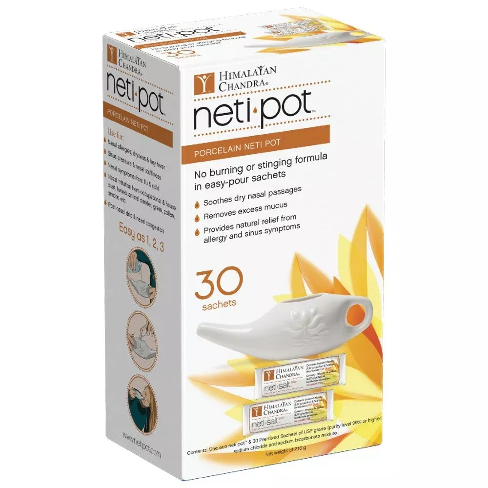 Himalayan ChandraPorcelain Sachets Neti Pot 30Ct