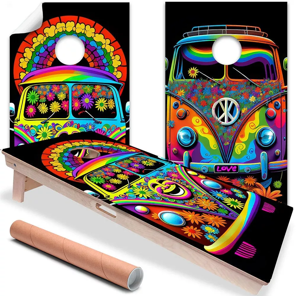 Hippie Van Colorful - Cornhole Board Wrap - Set of 2