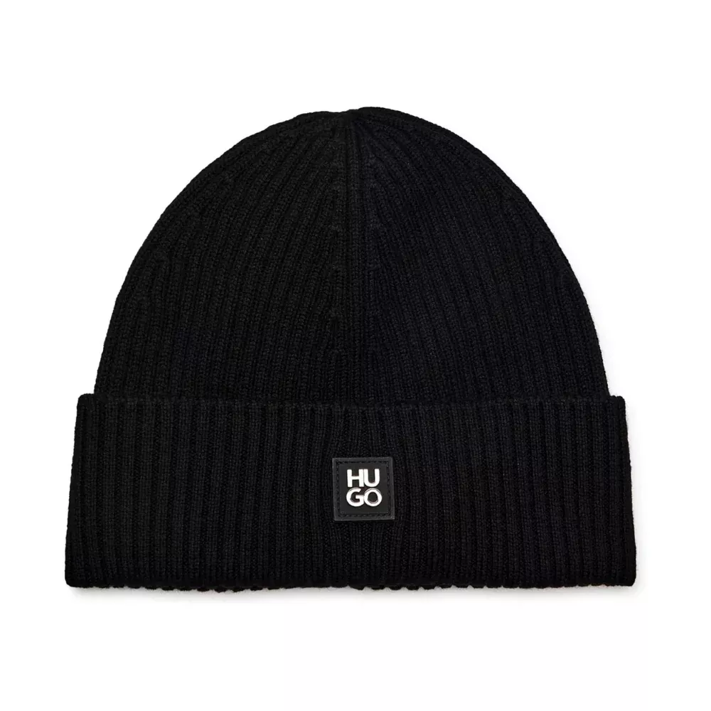 Hugo Men's Xola Patch Logo Wool Beanie, Black