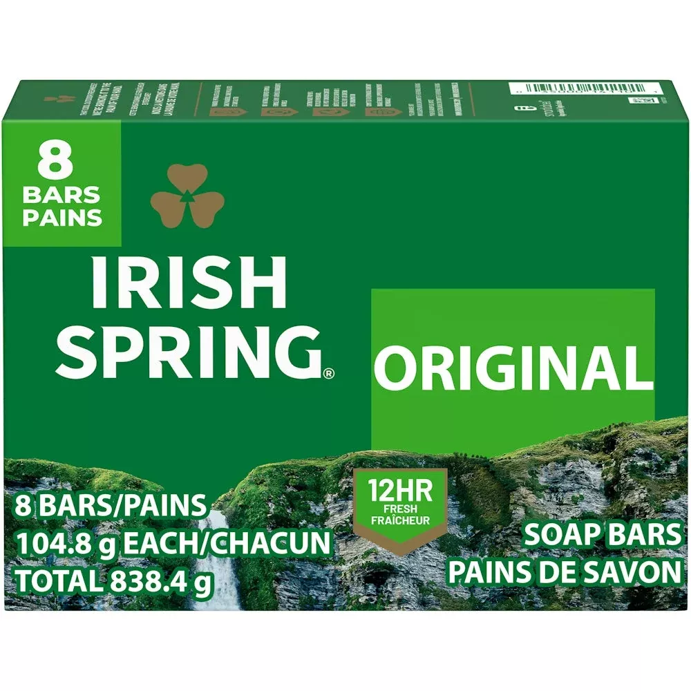 Irish Spring Original Clean Deodorant Bar Soap For Men, 3.75 Oz, 8 Bars