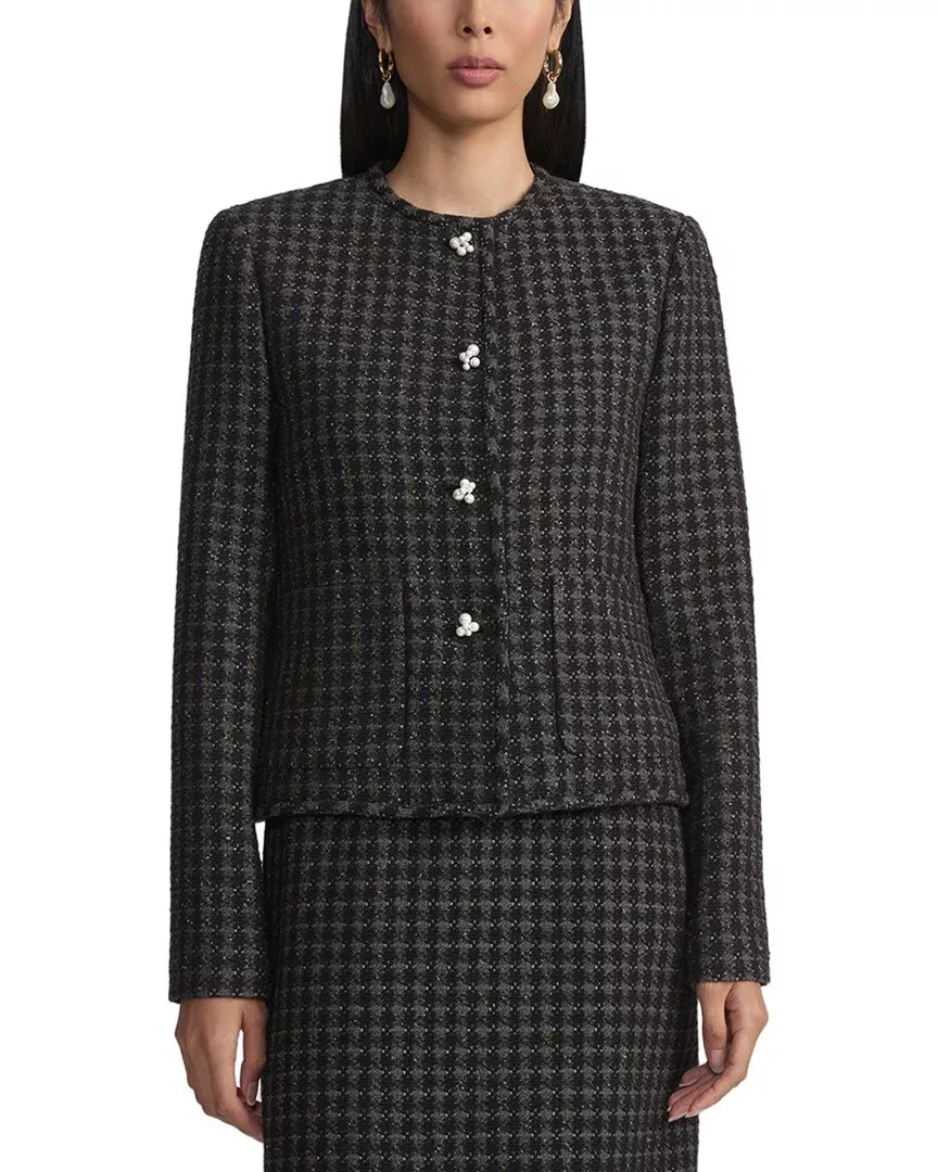 Lafayette 148 New York Pearlescent Button Collarless Wool-Blend Jacket