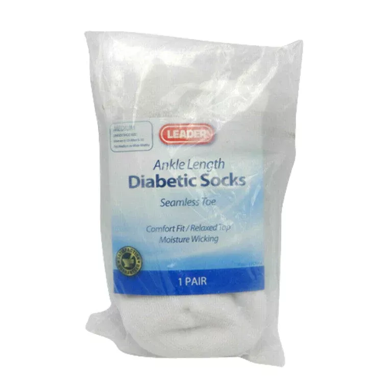 Leader™ Diabetic Ankle Socks – White (Size Medium)